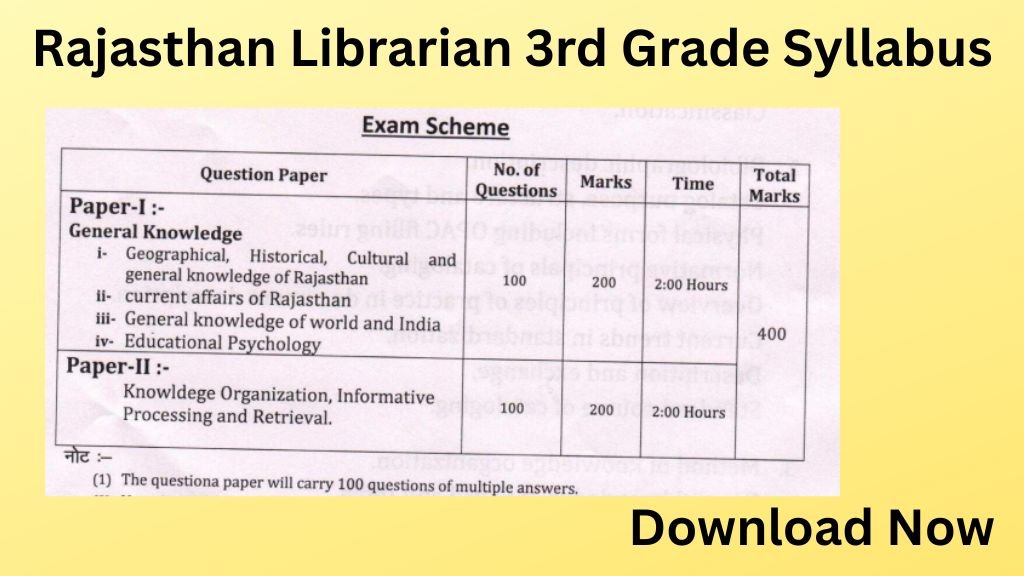 Rajasthan Librarian 3rd Grade Syllabus PDF