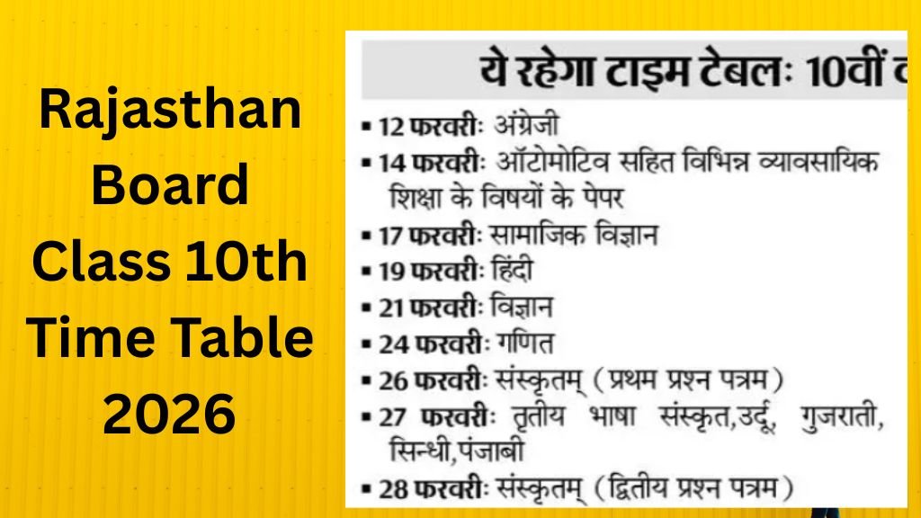 Rajasthan Board Class 10th Time Table 2026